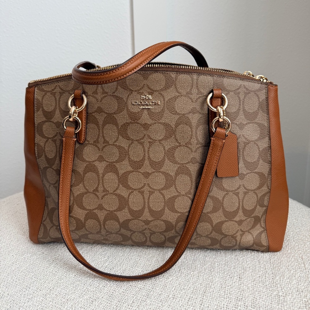 Coach Signature Canvas Tote in Brown and Saddle
